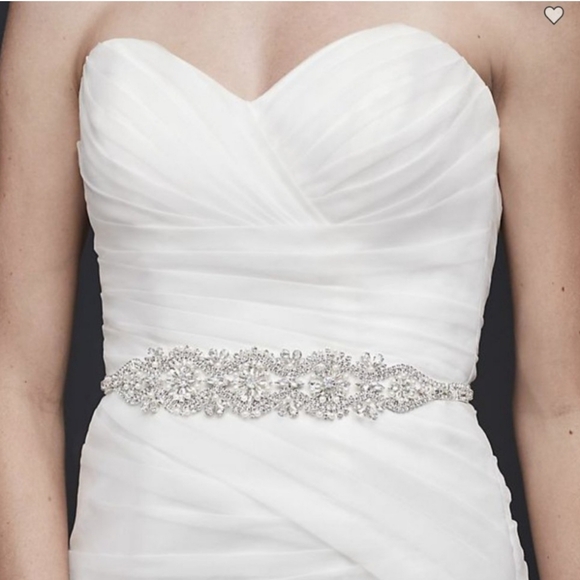 David's Bridal Annabelle Crystal & Pearl Belt for Dress with Removable Ribbon - Picture 1 of 11